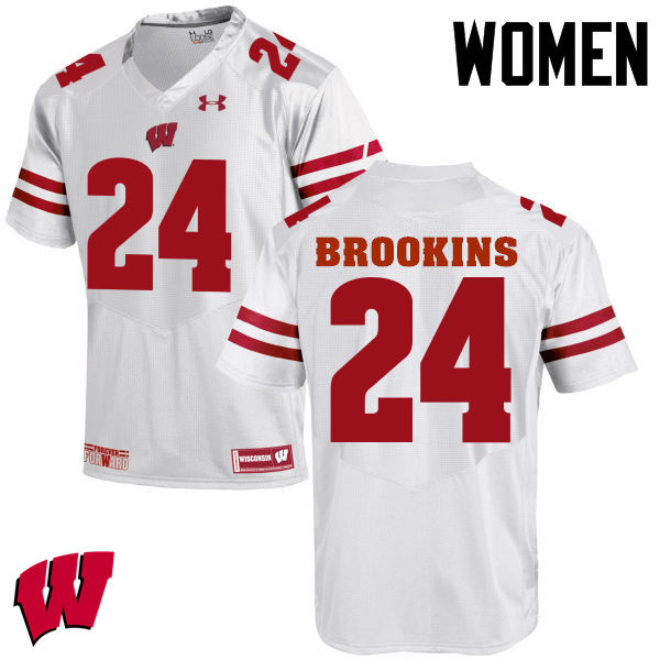 Wisconsin Badgers Women's #24 Keelon Brookins NCAA Under Armour Authentic White College Stitched Football Jersey TK40Y41PP